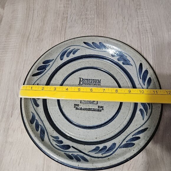 Stoneware Salt Glazed Handmade Plate Bethlehem PA 250th Anniversary 1991 Vintage - Picture 6 of 6